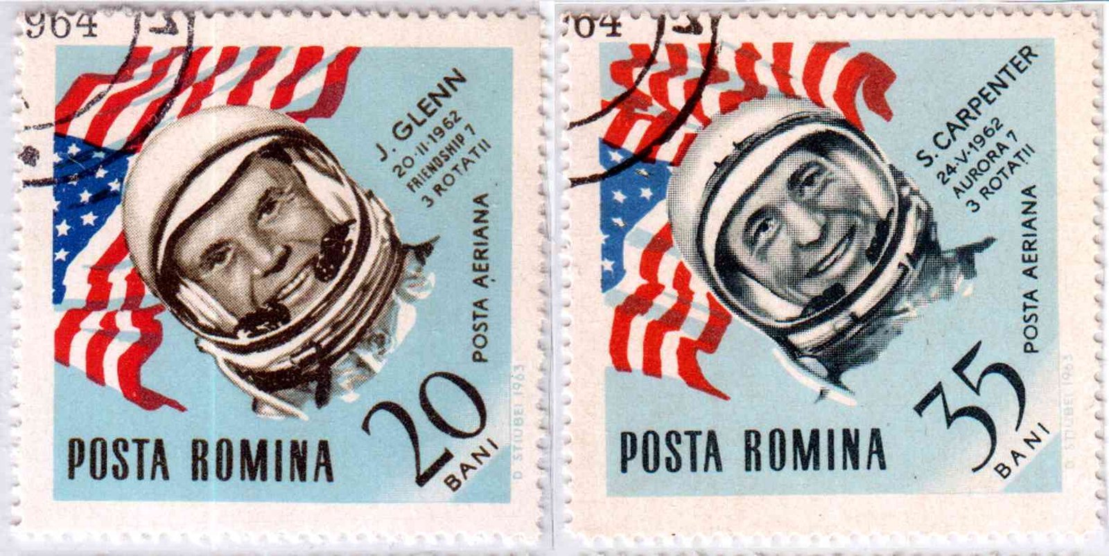 Romanian stamps - John Glenn and Scott Carpenter